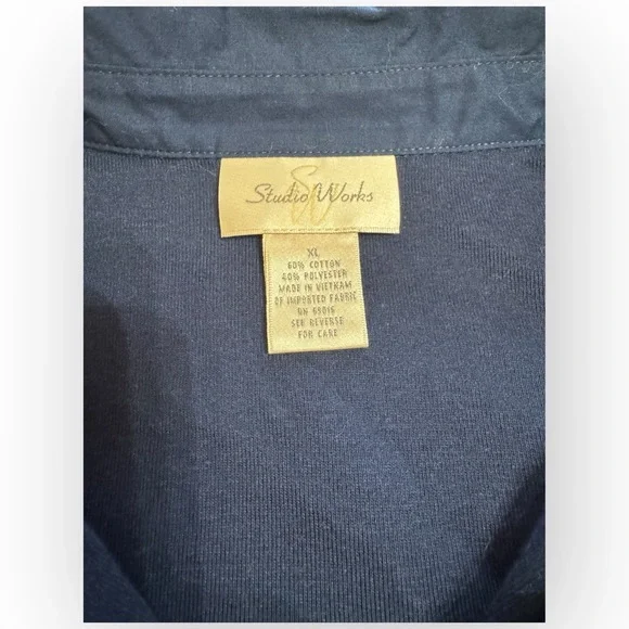 NWT Studio Works Navy Split Neck 3/4 Sleeve Top – Women’s XL – Style EK1000 - Picture 4 of 4